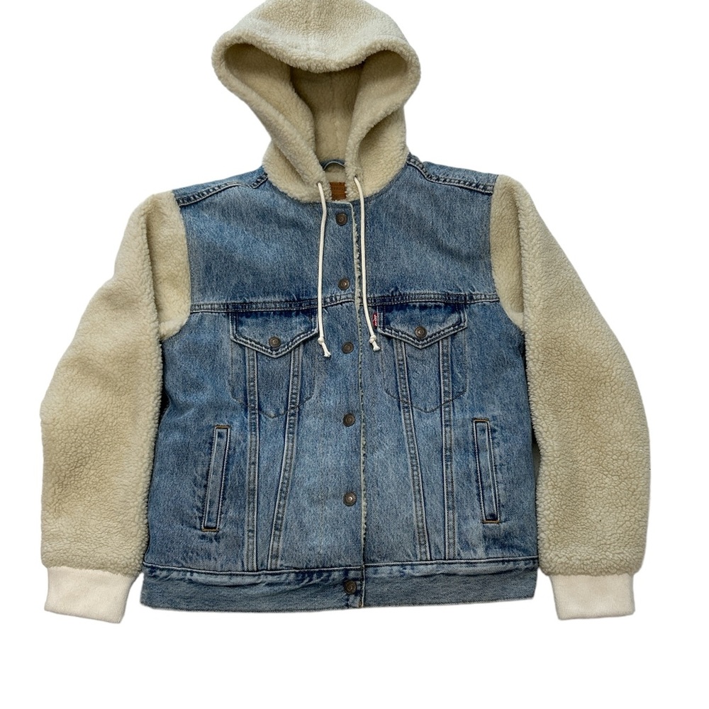 Levi's Premium Big E Ex-Boyfriend Sherpa Hooded Trucker Jean Jacket S